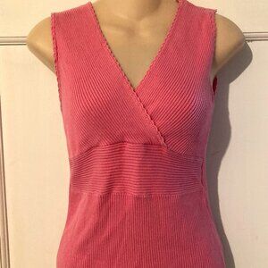 OLD NAVY Women's Pink Ribbed Knit Flattering Criss Cross V-Neckline Slvls Top~M